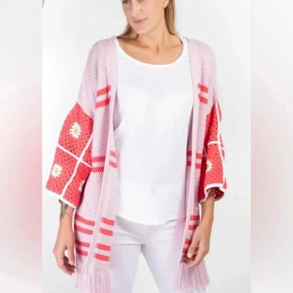 Shannon Passero  Design Zhuri Cardigan Pink Daisy Open Cardigan Size Small